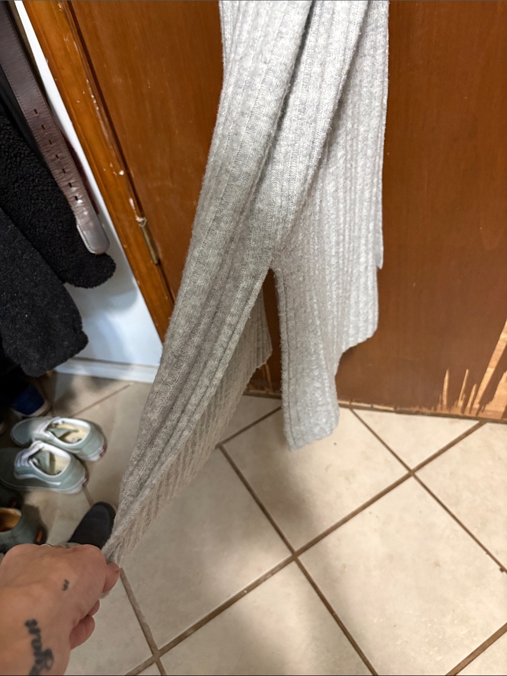 LOFT Light Gray Ribbed Turtleneck Sweater Dress with Self Tie - Picture 4 of 4